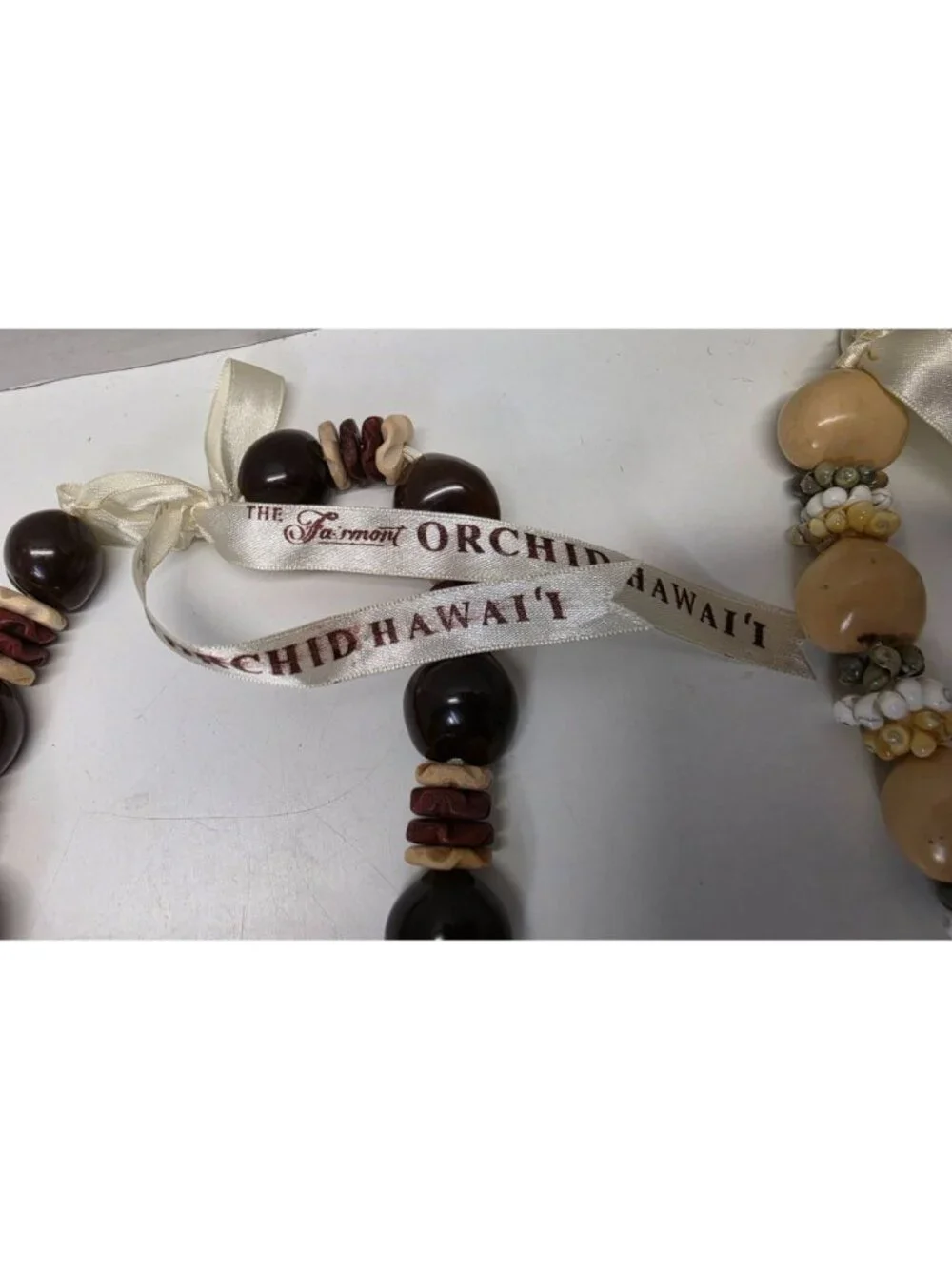 Fairmont Orchid Hawaii Hawaiian Lei Lot of 2 Kukui Nut Shell Beaded Necklaces